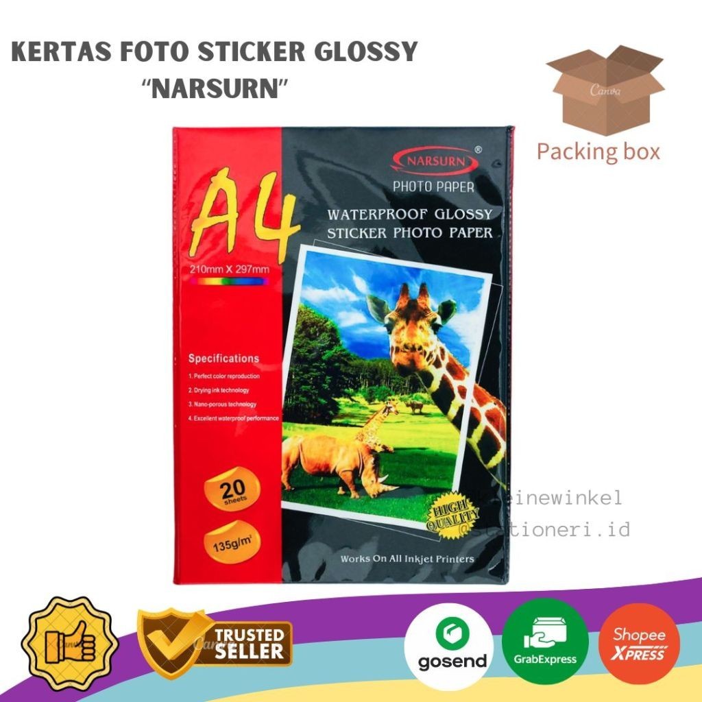 

Kertas Photo Sticker Glossy Waterproof A4 isi 20 Lembar