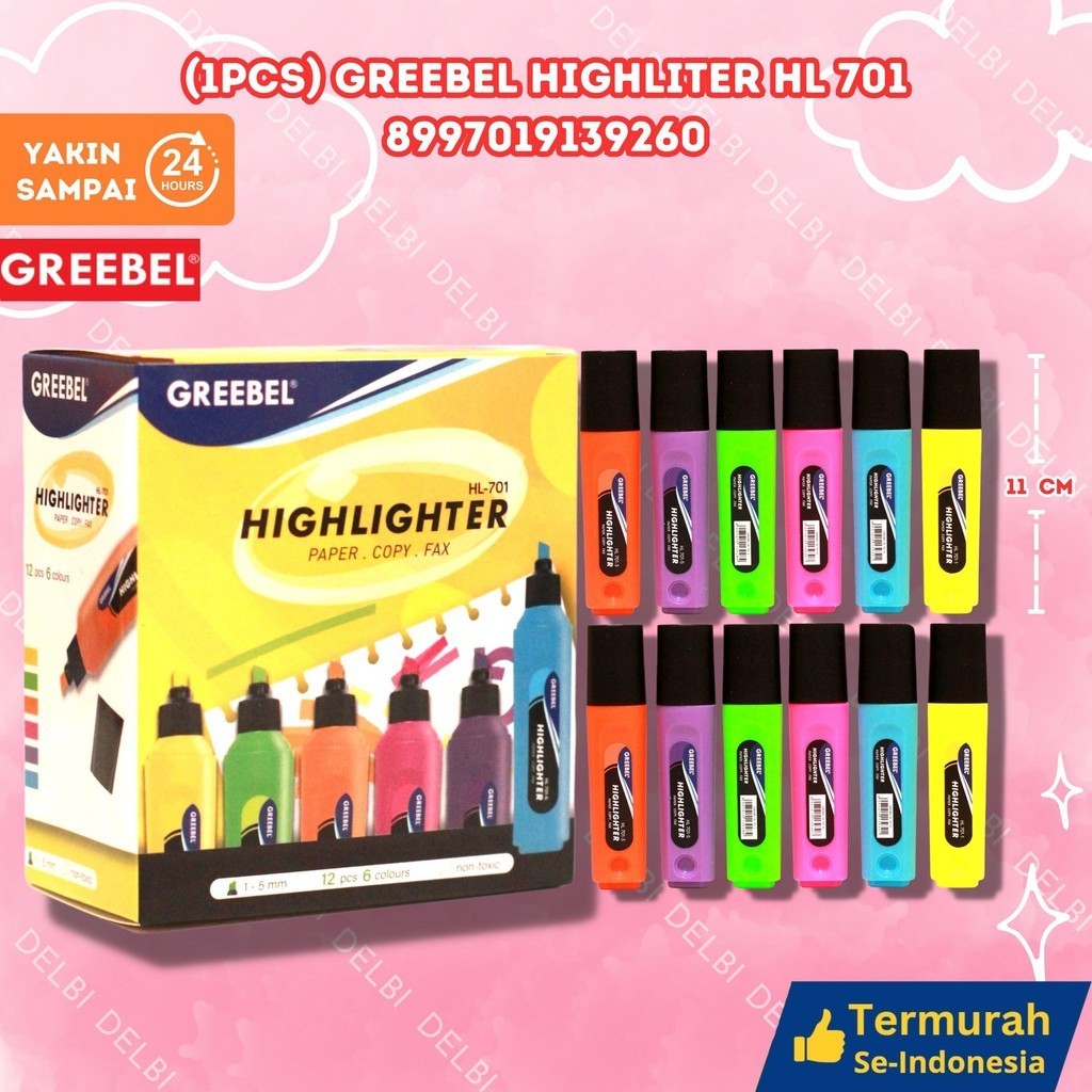 

GREEBEL HIGHLIGHTER HL-701 COLORS ORIGINAL /Stabilo warna warni/Penanda catatan (1PCS) GREEBEL HIGHLITER HL 701