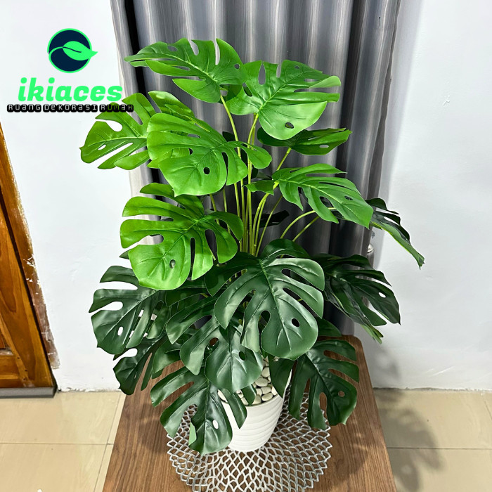 DAUN MONSTERA JUMBO PLASTIK DAUN HIAS PLASTIK TANAMAN ARTIFICIAL DEKORASI BUNGA SUDUT RUMAH HIAS AES