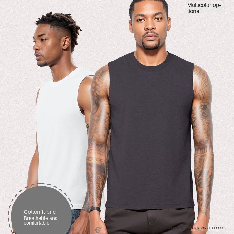 Rompi Basket Katun Musim Panas 220gsm Pria Rompi Fitness Olahraga Ukuran Besar Kaus Tanpa Lengan Put