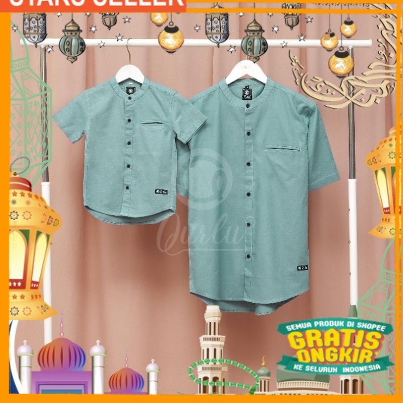 Qurlu - Kemeja Koko Anak/Dewasa BIRU WARDAH (bisa couple ayah anak)/ hitam putih merah biru kuning h