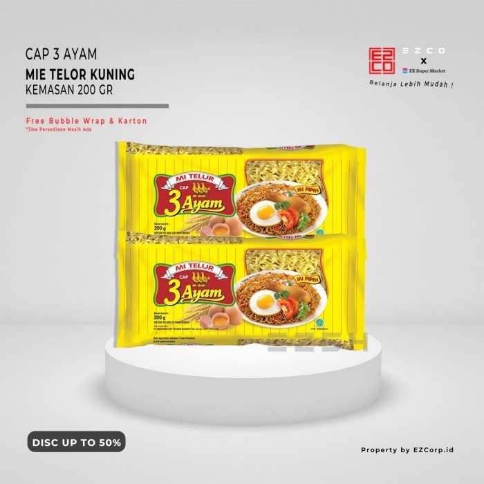 

CAP 3 AYAM MIE TELOR KUNING KEMASAN 200 GRAM