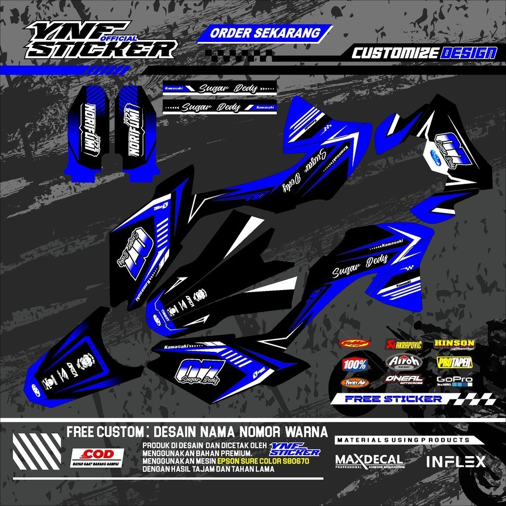 Decal KLX BF full body hitam Biru decal supermoto full body Bebas Request