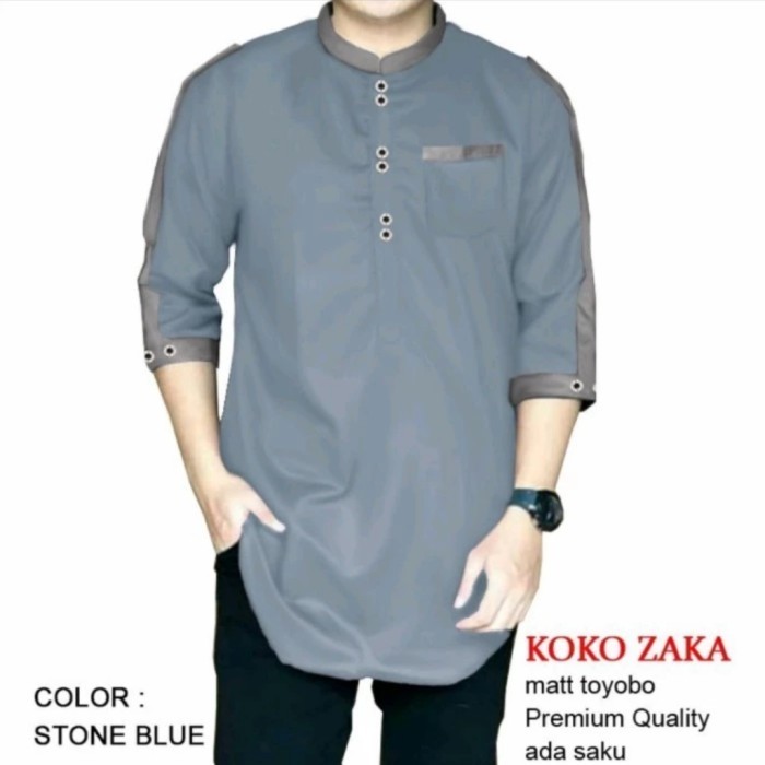 promosi toko BAJU KOKO BIG SIZE JUMBO LENGAN XXXL - PAKAIAN MUSLIM PRIA KURTA KOKO - Grey, XL