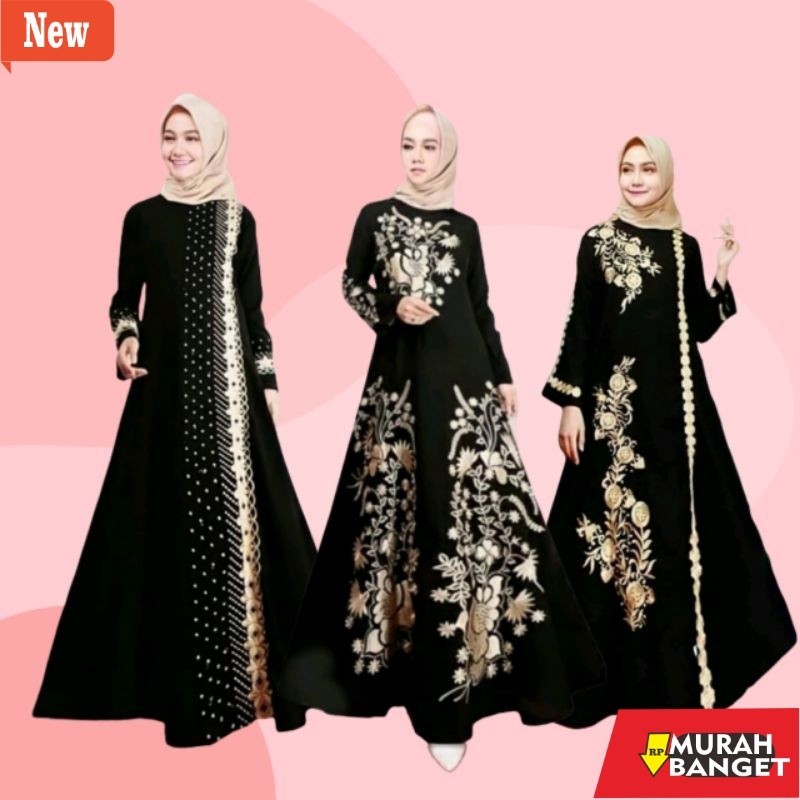 abaya lebaran ala Turkey- DRESS SYARI HITAM GAMIS WANITA DEWASA IBU MUSLIMAH MEWAH MODEL TERBARU ELE