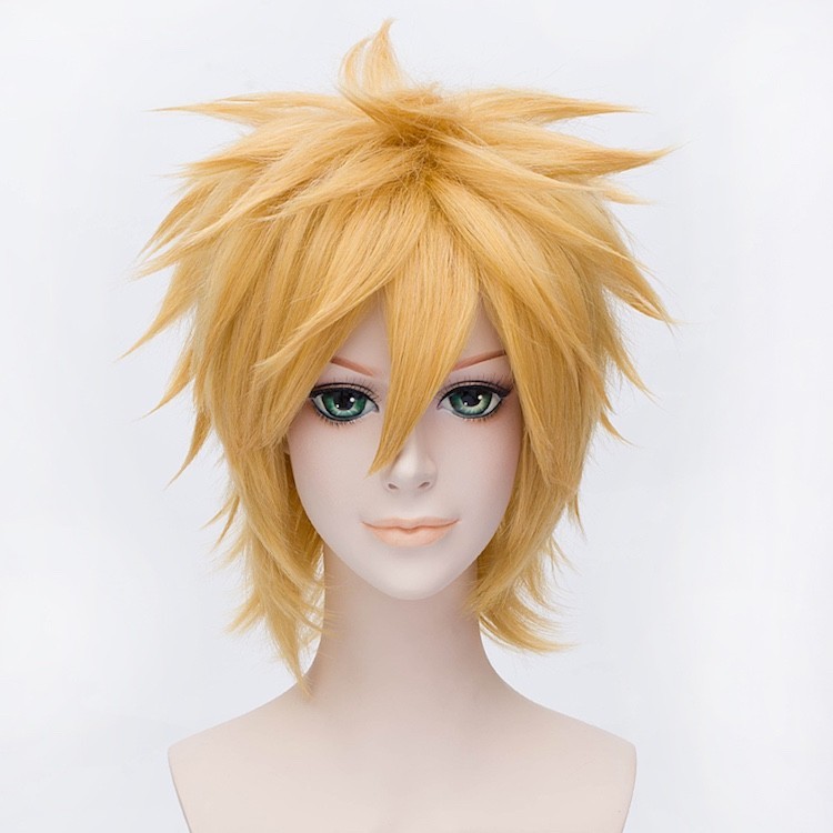 Wig Cosplay Sintetis Pendek Wig Anime Kuning