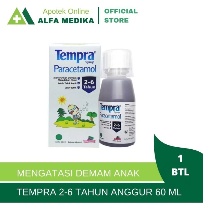 Tempra Sirup 60 ml / Parasetamol / Obat Demam / Nyeri u/ Anak & Bayi