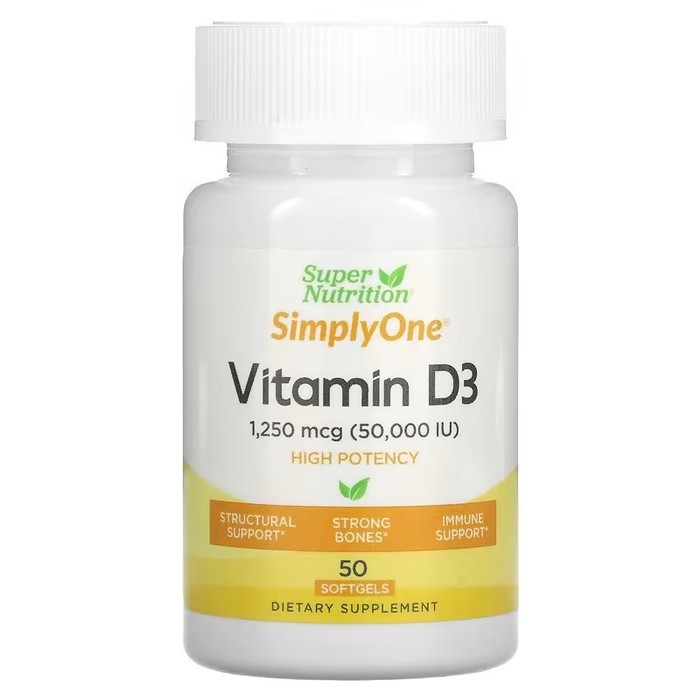 Super Nutrition Simply One Vitamin D3 50000 IU 1250mcg 50 Softgels