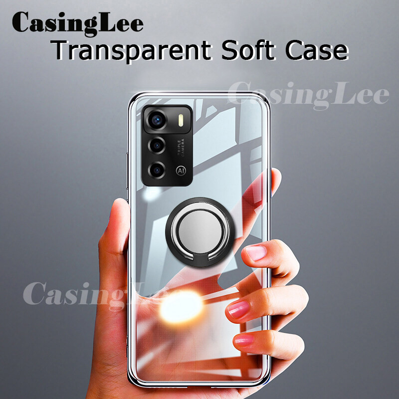 For ZTE Blade A72 Cases Soft Clear Transparent Shockproof Car Magnetic Holder Ring Phone Cases Casin