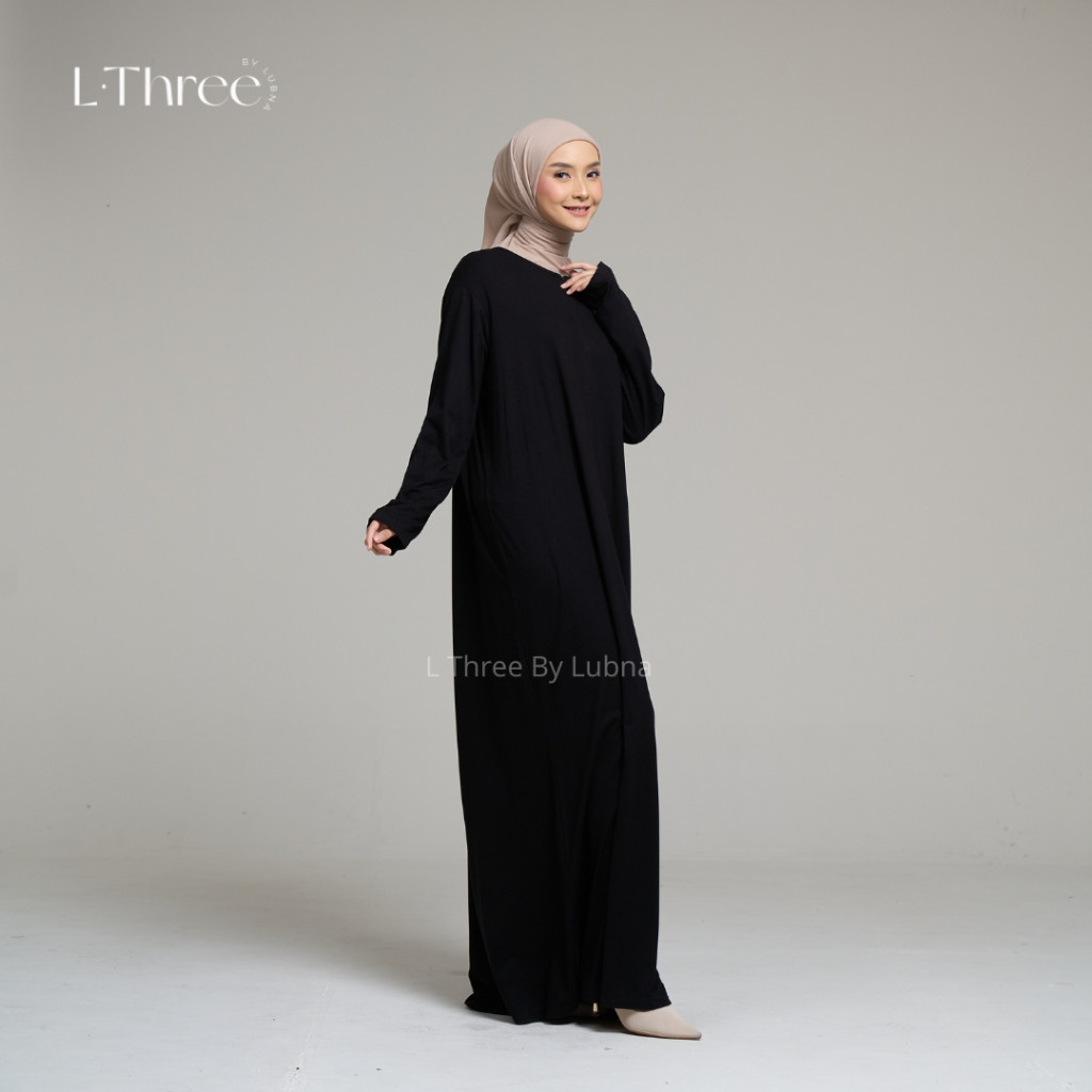GH67UJ Gamis Inner Warna Black Kaos  Spandek Muslim Dewasa Hitam Nyaman  L Three By Lubna Motif Wani