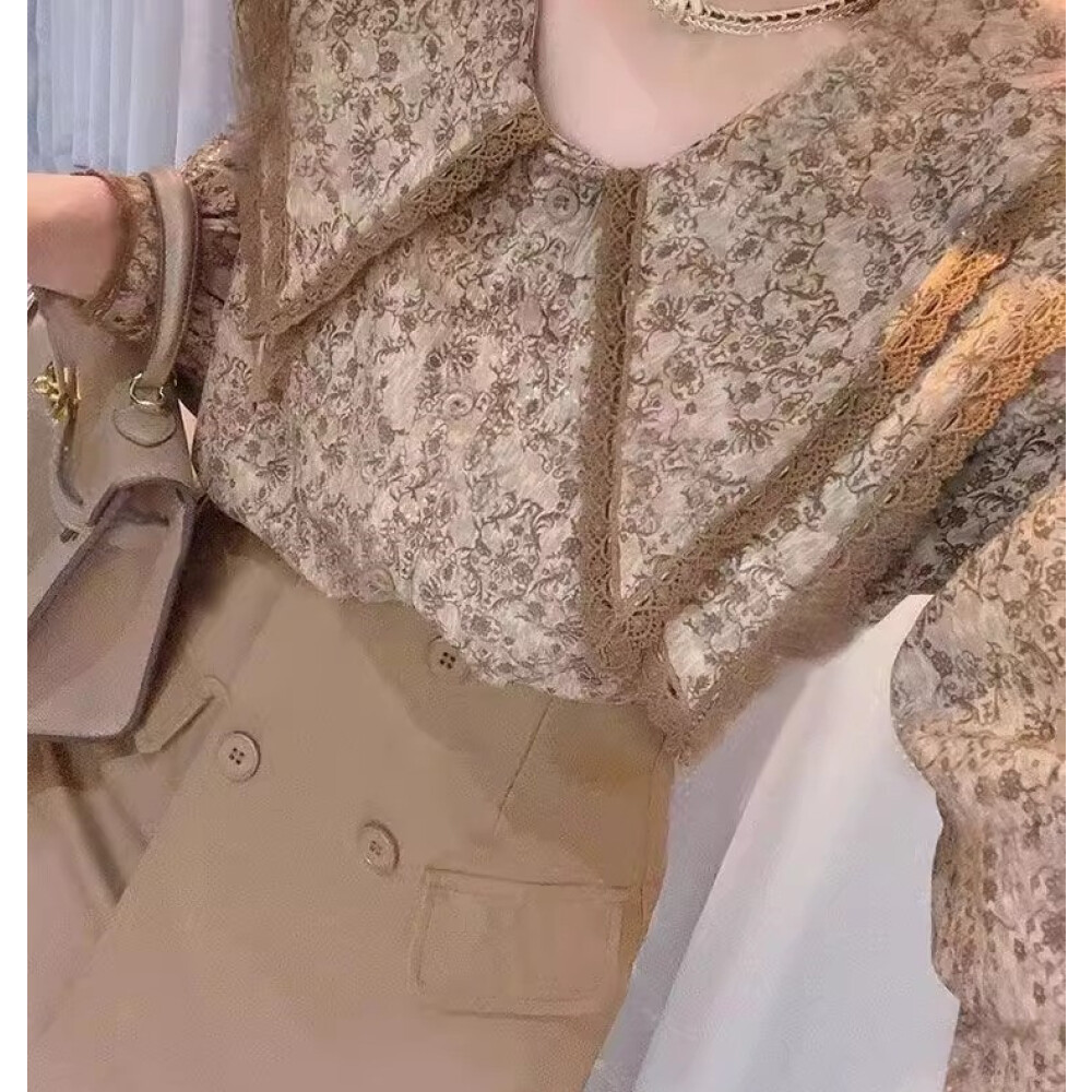 VZ54RA Atasan Longgar | Kemeja Wanita | Original by CHICMORE | Kerah Boneka | Bunga Retro | Gaya Per