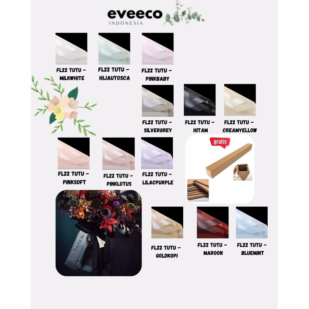 

EVEEco - (5 LEMBAR) - FL22 TUTU Kertas Bunga Paper Buket Motif Frame Tebal Florist Cellophane