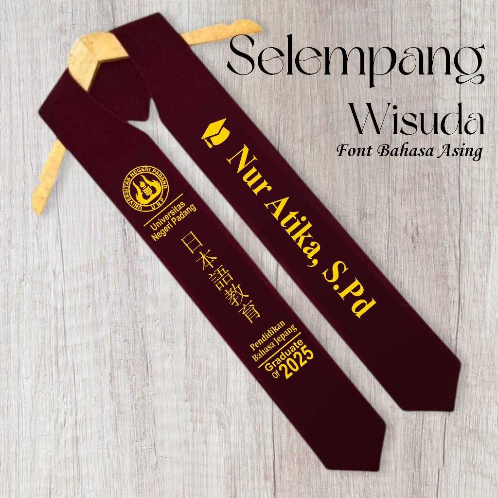 Selempang Wisuda Font Bahasa Asing Sash Graduation Slempang Kompre Salempang Leher Selempang V Neck 