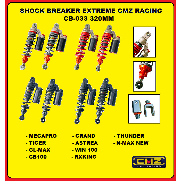 CMZ SHOCK 320MM SKOK BELAKANG MEGAPRO TIGER CB100 GLMAX RX KING NMAX NEW SUSPENSI VARIASI MOTOR