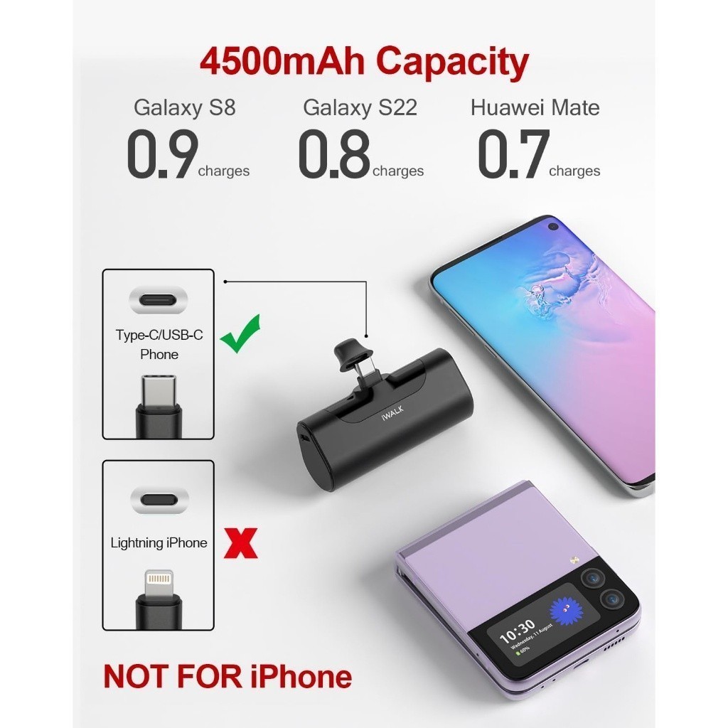 511 IWALK DBL4500C Ultra Compact Powerbank 4500mAh Built-in USB Type-C
