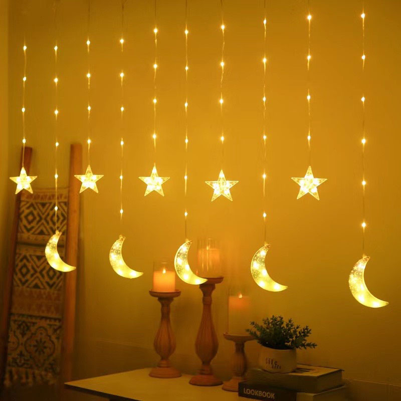

Eid al-Fitr Mubarak Star Moon Light String 3m Islamic Muslim Ramadan Curtain String Lights for Ramadan Home Decoration