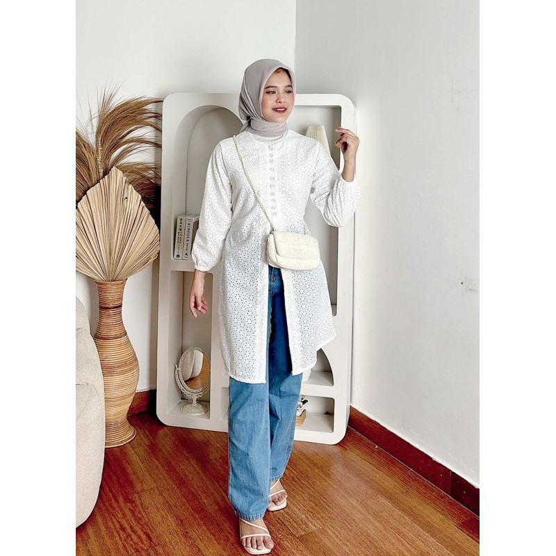 KIELO - ZFS AVA LONG OUTER TOP PUTIH / CHAKIRA LONG OUTER KATUN BORDIR / AURA LONG TUNIK OUTER / TUN