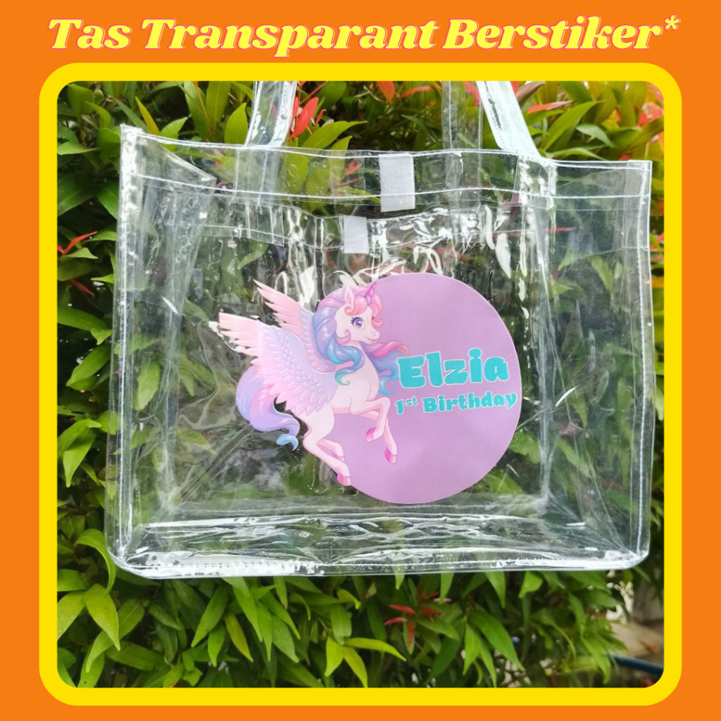 

(READY STOK) Tas Mika Bening Transparan Bergambar Souvenir Ulang Tahun Custom Goodie Bag Muat KFC