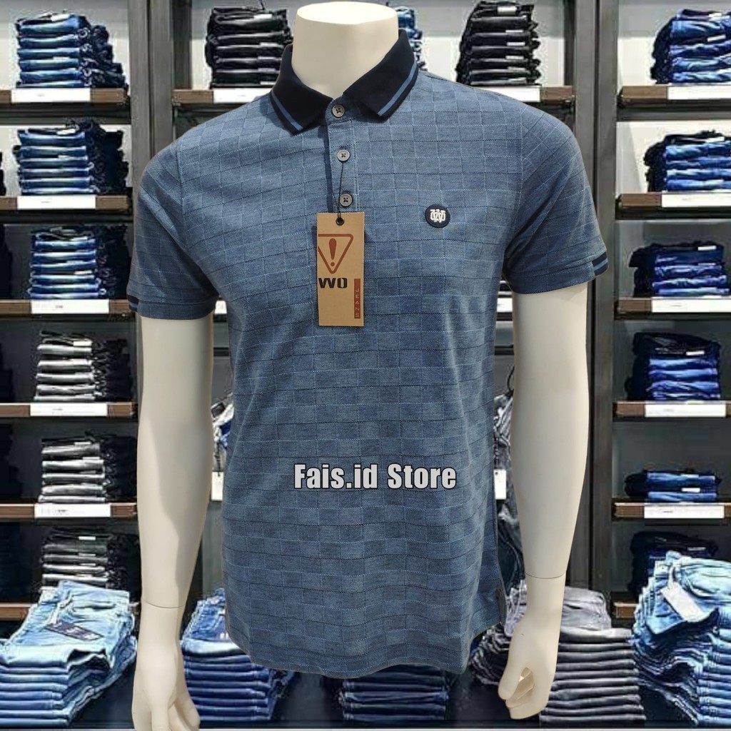 kaos cowok kerah biru watchout JK500390126