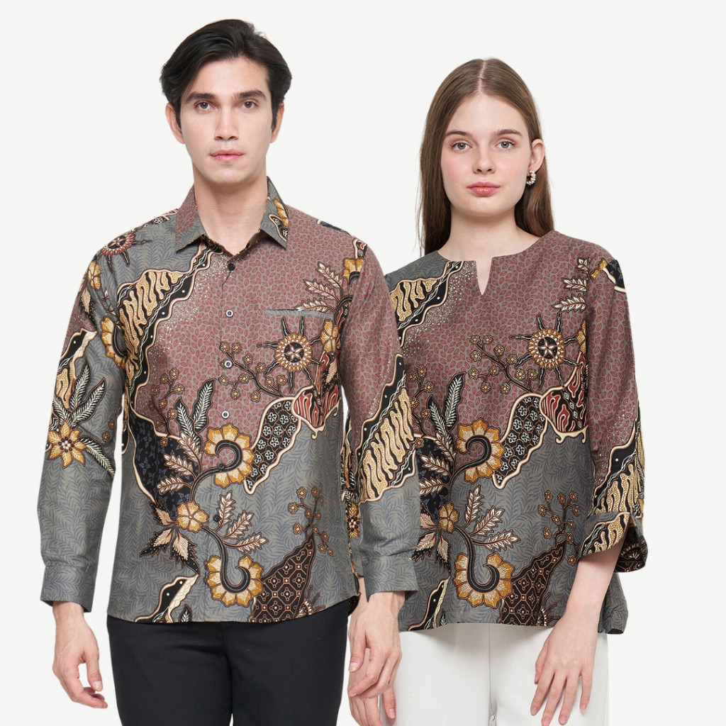 Batik Couple Atasan Batik Pria dan Wanita Hijau Sage OLR155