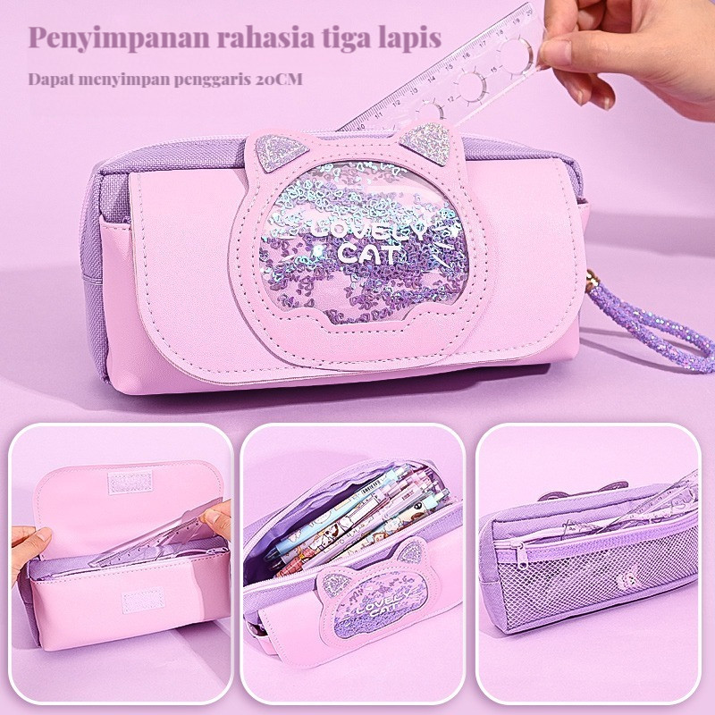 

Cute Japanese Style Semi Pencil Pouch Large Capacity Triple Pencil Pouch