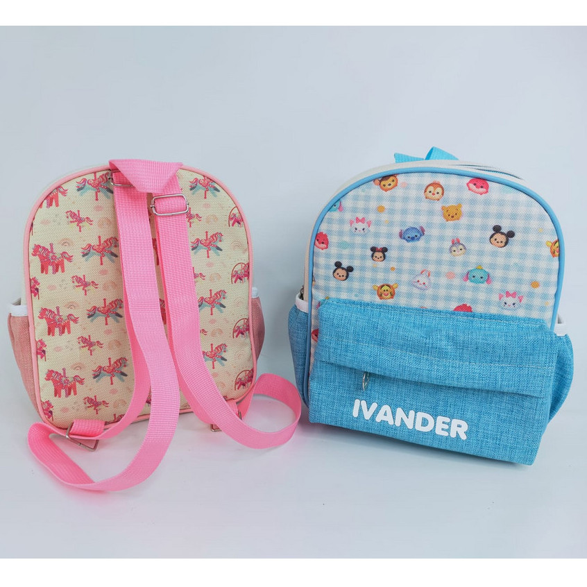 CUSTOM RAINBOW BACKPACK Canvas Tas Ransel Punggung Sekolah Goodie Bag Souvenir Ulang Tahun Anak Birt