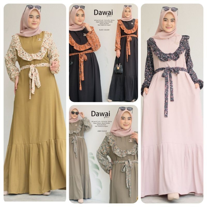 CALLIANA - ORIGINAL ALILA DAWAI DELIA DRESS MAXI - gamis SHAKILA MIX MOTIF BUNGA ld 110 FIT XL