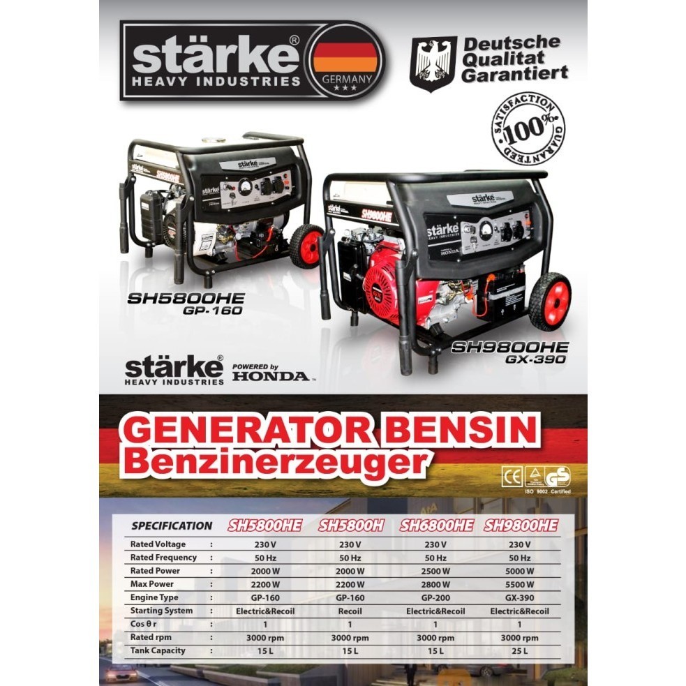 (SH-9800HE STARKE) Genset 5000 Watt 4 Tak SH9800HE STARKE x HONDA / Power Generator Gasoline Genset Bensin 5000W 4T SH 9800 HE STARKE HONDA