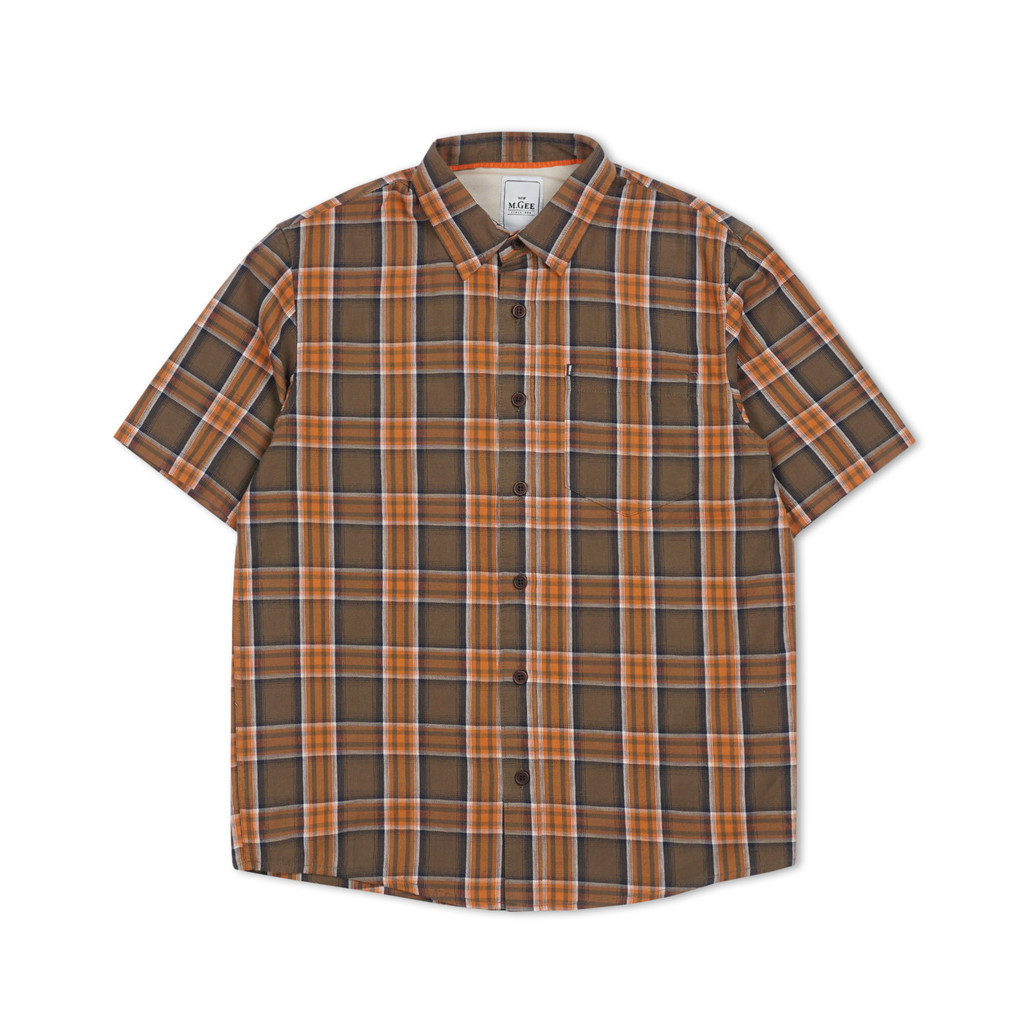 MGEE Kemeja Lengan Pendek Kotak Kotak Shirt Pria M.GEE Original ALTO C129 Orange