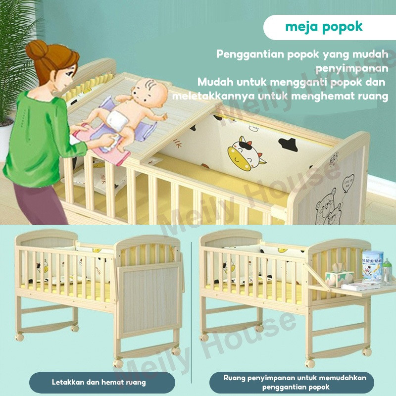 SL Ranjang Bayi Tempat tidur kayu solid Ranjang anak