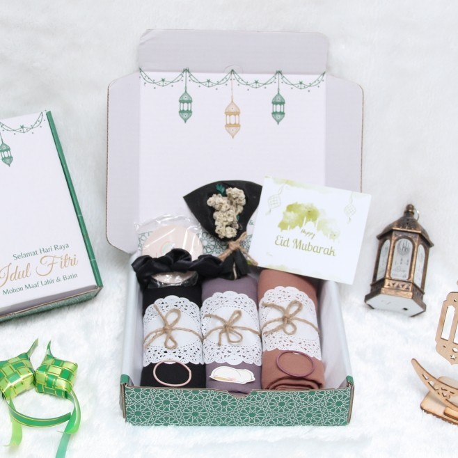 

parsel ramadan hampers 3 hijab/gift box/kado ulang/wisuda/pernikahan - bergo, box biasa