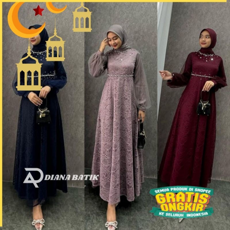 TERMURAH NADINE DRESS BROKAT KOMBINASI / FASHION MUSLIM WANITA / GAMIS NADINE / BISA COD / ADA JUMBO