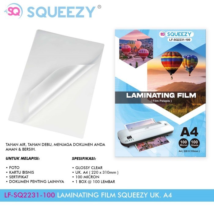 

Plastik Laminating A4 F4 SQUEEZY / Plastik Laminasi /Laminating Film