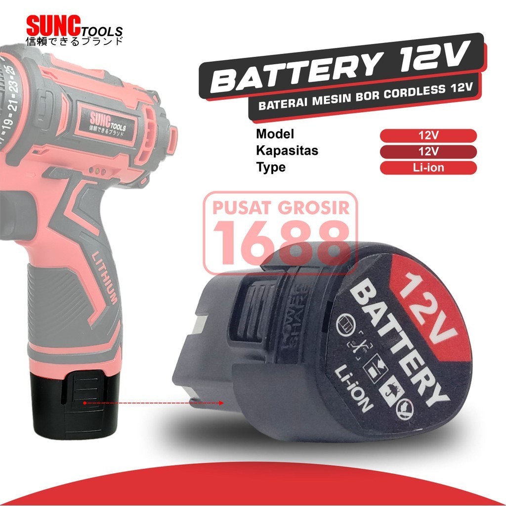 Baterai 12V 12 V Batere Mesin Bor Cordless Batre Cordless Drill
