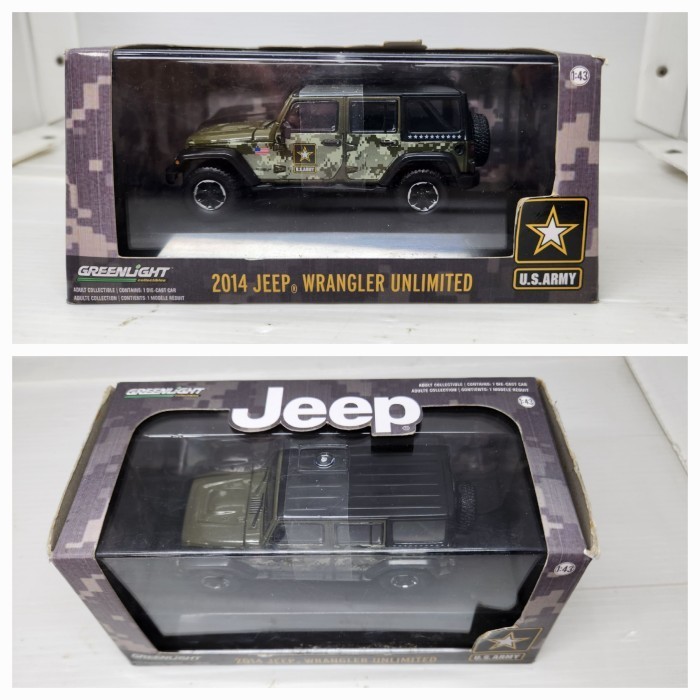 Diecast Miniatur Mobil greenlight jeep wrangler unlimited skala 43 us army edition