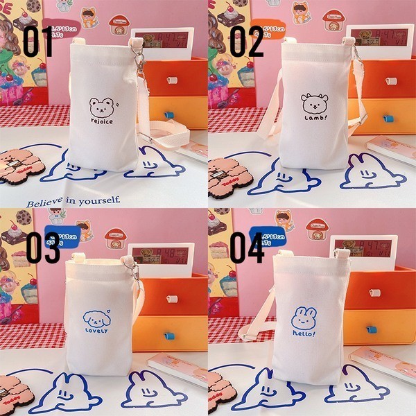 M477 Tas Botol Minum Tali Panjang Tas untuk Termos Botol Minum Lucu Kartun Botol Minum Anak / Tas bo