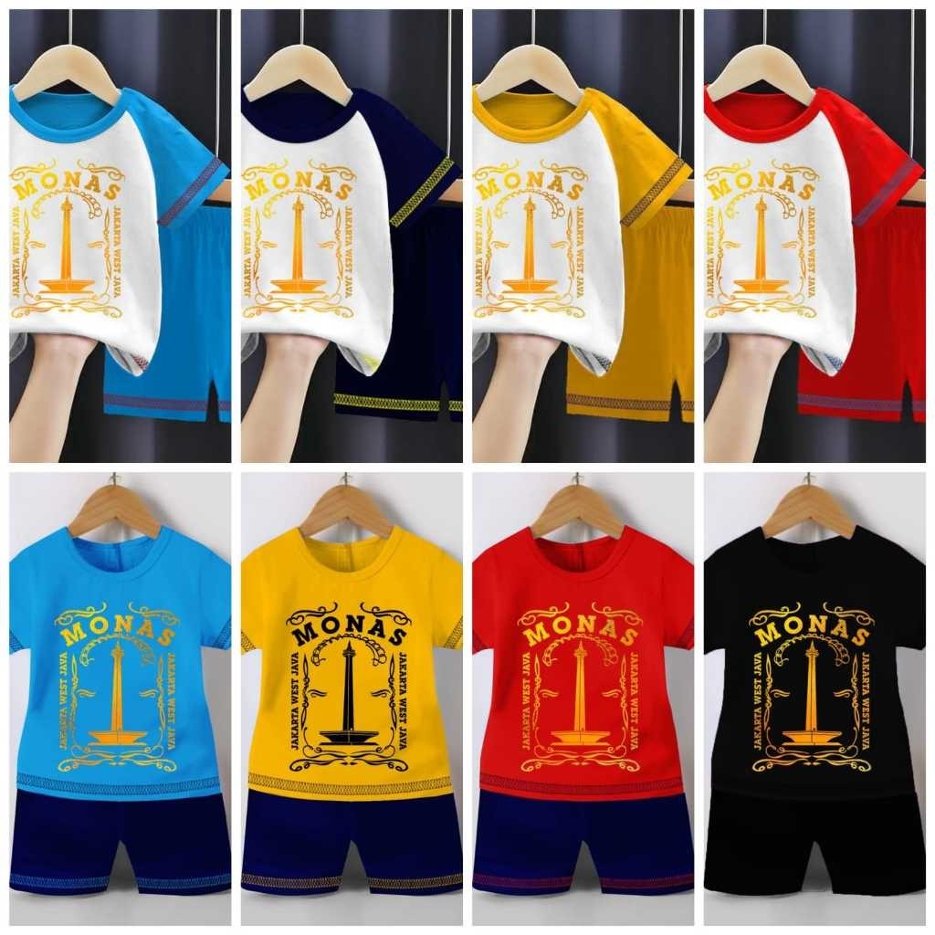 Kaos Stelan Anak Laki Laki Perempuan Baju Kombinasi Anak Untuk Anak 1-10 Tahun Cowok Cewek Warna Mot