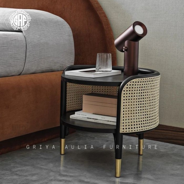 Nakas unik kayu jati kombinasi rotan alami nakas modern kekinian