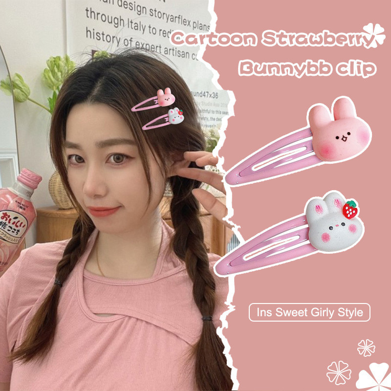 COD Jepit Rambut Lucu Kelinci Stroberi Kartun Musim Dingin Hiasan Kepala Klip Poni Samping Gadis Man