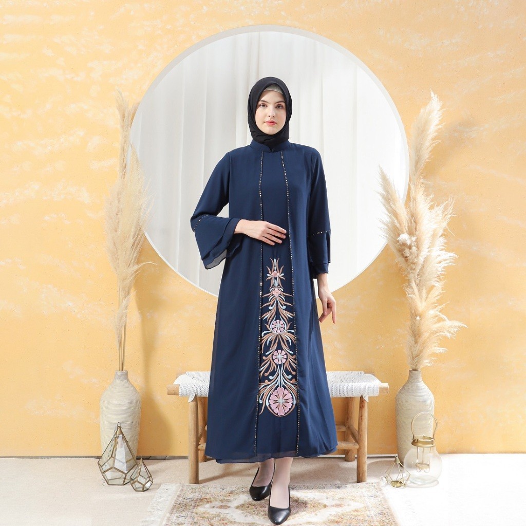 Dress kaftan wanita gamis lebaran terbaru 2024 baju jubah busana muslim perempuan cerutti jumbo prem