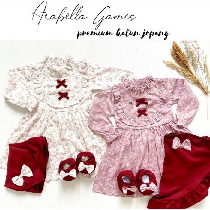 baju muslim dress gamis set sepatu jilbab newborn arabella bayi cewek
