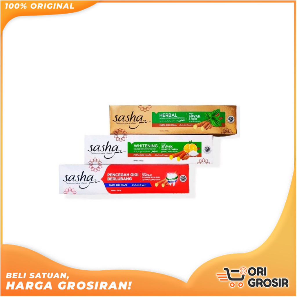 ORI Grosir SASHA Sasha Toothpaste Pasta Gigi WHITENING | PENCEGAH GIGI BERLUBANG | HERBAL 65 gr & 15