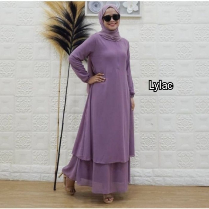 *Sale Lemaran*- wnur3383_store gamis kurung malaysia ceruty polos furing Terbaru - Lilac