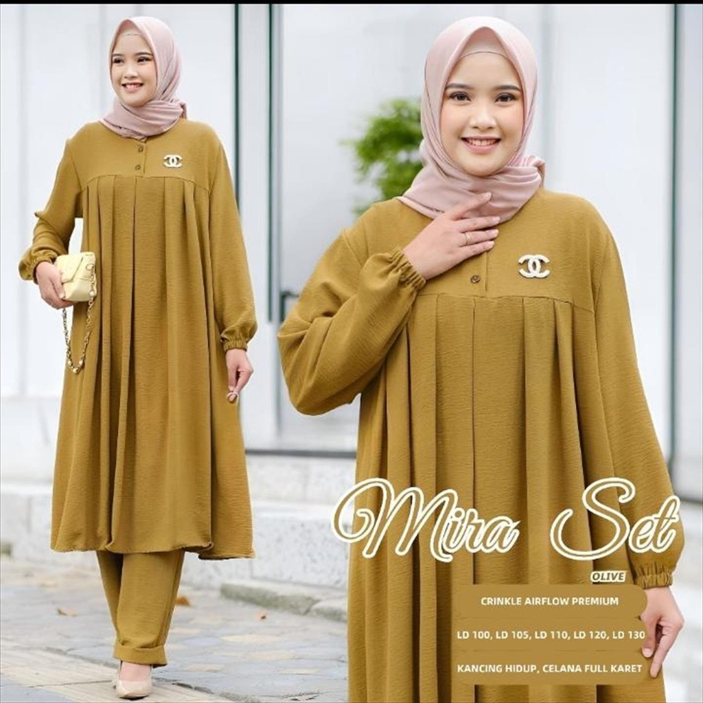 LM 1.415 - Nirase Oneset Size L Standart Setelan Wanita Kekinian Bahan Crinkle Atasan Bawahan