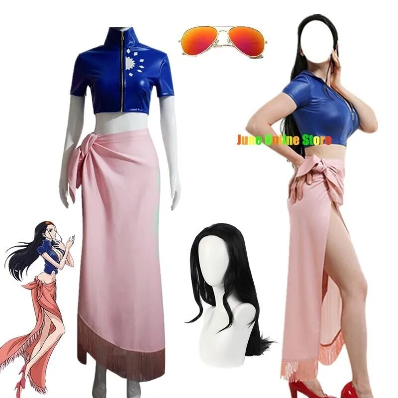 Pakaian kostum Cosplay Anime pakaian Nico Robin Cosplay kacamata kustom Wig pesta kostum untuk anak 