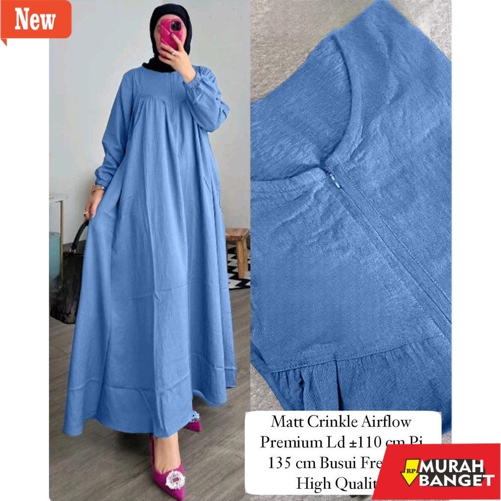 Gamis wanita untuk lebaran- NEW!! BAJU GAMIS POLOS MODEL SEKARANG - GAMIS BUSUI CRINKLE AIRFLOW PREM