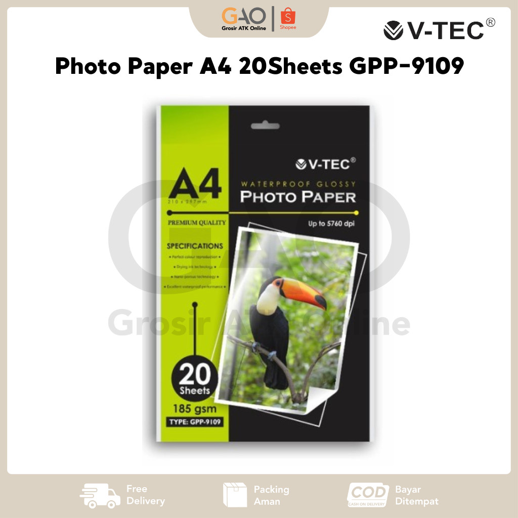 Glossy  Photo Paper A4 V-Tec Photo Paper A4 185 Gsm Type GPP-9109