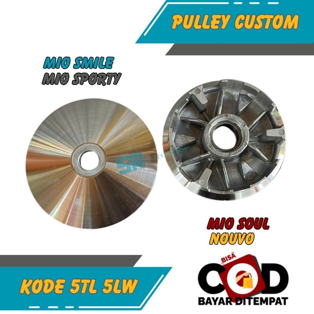 PULLEY 1 SET CUSTOM BUBUT + KEROK JALUR PULI PART ORIGINAL KODE 5LW 5TL UNTUK MOTOR MIO SMILE MIO GA