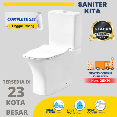 Tidy 1215A Toilet WC Duduk Full Set Putih 76 x 38 x 66 cm Jarak As 25 cm