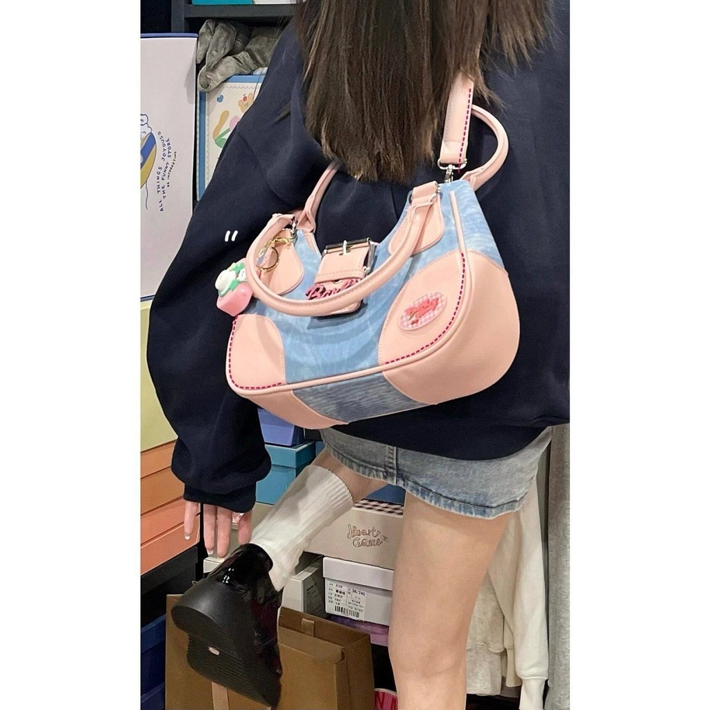 Bag Tas Ketiak Nilon Manis dan Keren Bekas Rantai Kanvas Kulit Paten Tas Selempang Bahu Tunggal Tote